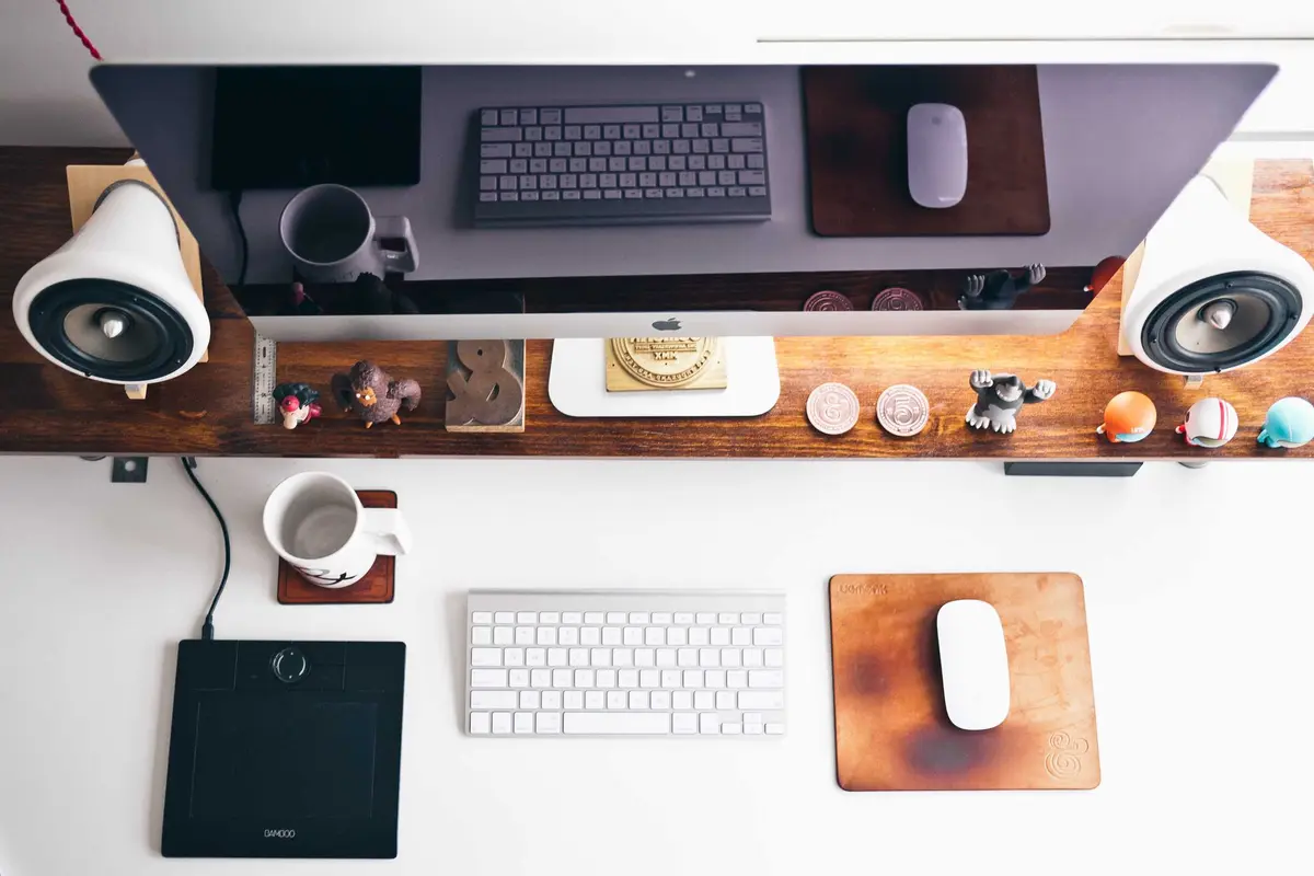 Demo photo: a tidy desk seen from above
